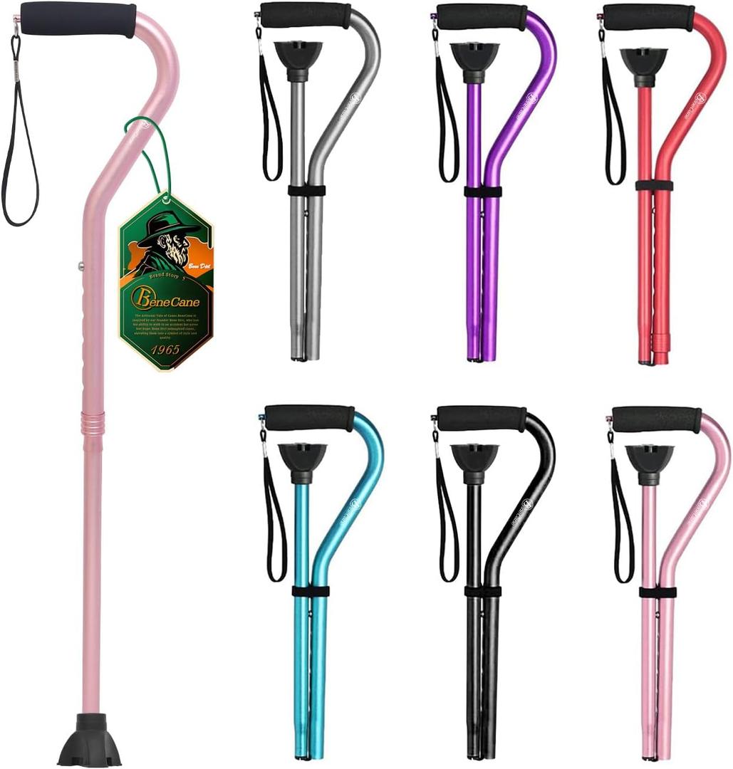 BeneCane Walking Cane for Men & Women Adjustable Cane with Offset Soft Cushioned Handle -Portable Lightweight Sturdy Mobility Walker Aid for Elderly, Seniors Collapsible Cane (Pink)