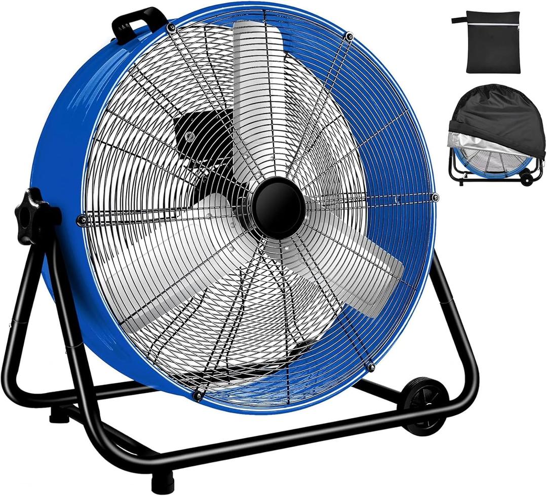 WARMLREC Industrial Fan 24 Inch Heavy Duty Drum 3 Speed 8800 CFM Air Circulation High Velocity Fan For Warehouse, Workshop, Factory, Commercial, Residential and Greenhouse Blue