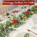 Prelit & Timer - 6 Ft Christmas Garland with Lights, Real Touch Cedar Garland Soft Bendable Eucalyptus Cypress Pine Garland with Pinecone Berry Greenery Christmas Garland for Mantle Fireplace Table