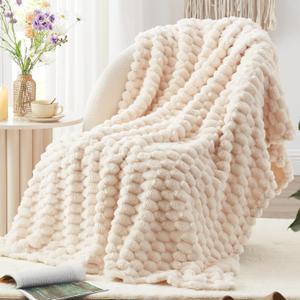 EXQ Home Fleece Throw Blanket for Couch and Bed, 3D Imitation Large Turtle Shell Jacquard Decorative Blankets, Plush Lightweight Fuzzy Flannel Blanket Suitable for All Seasons (50"60",Beige)