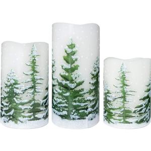 Wondise Flickering Flameless Pillar Candles with Timer, Battery Operated Real Wax Warm Light Christmas Tree Pine Tree Decal Candle for Home Decoration Christmas Gifts, Set of 3(D3 x H4/5/6 Inch)