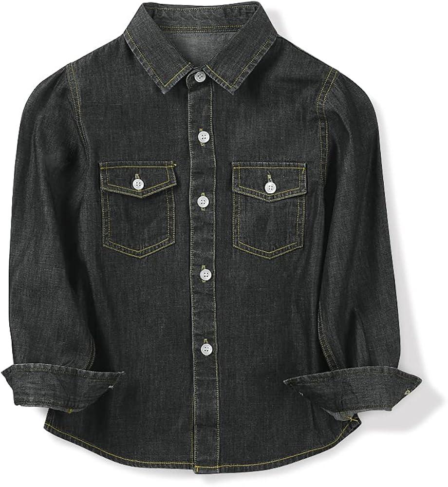 OCHENTA Boys Denim Button Down Shirt Long Sleeve Lightweight Chambray Tops 110