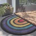 LUMI Rainbow Front Door Mat for Outside Entrance 24x36, Low Profile Heavy Duty Doormat with Rubber Backing, Durable Stain and Fade Resistant Dirt Trapper Mats