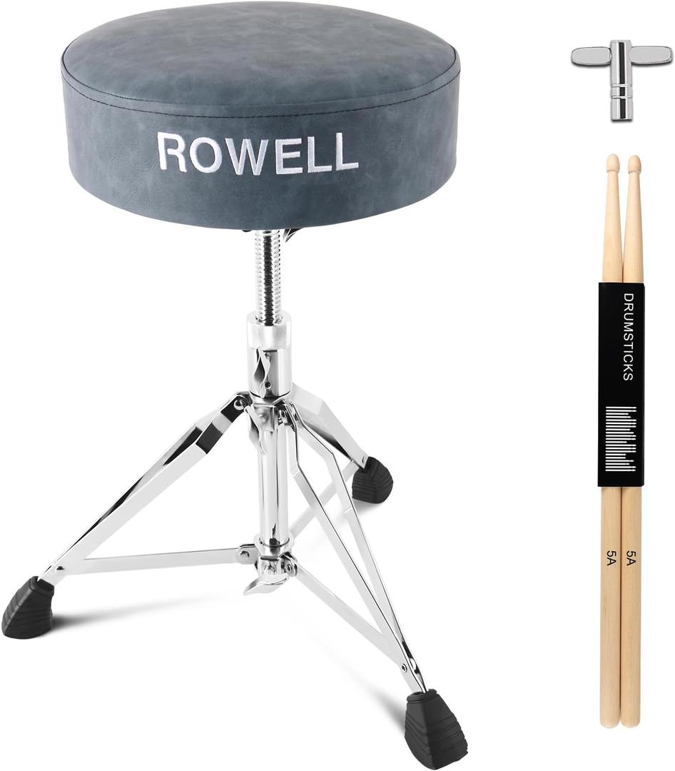 ROWELL Drum Throne Adjustable Drum Stool Lightweight Drum Seat Soft Drum Stools Electric Drum Throne Max Weight 330Lb Drum Set Stool Textured Blue Drum Thrones for Kids Adult Women Drummer (Thickened)