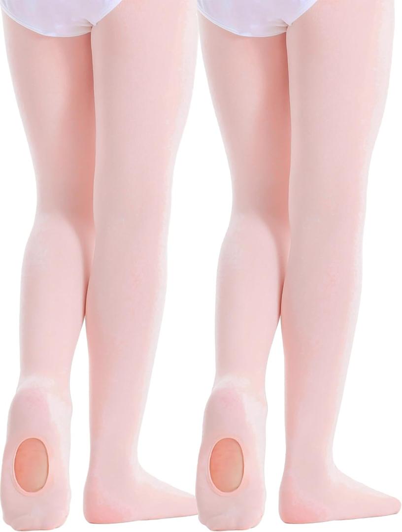 Girls Women Dance Ballet Tights Transition Leggings Ultra Soft Convertible Tights for Students (Toddler/Kids/Adult) (9-14 Years, 2 Pairs - Pink)