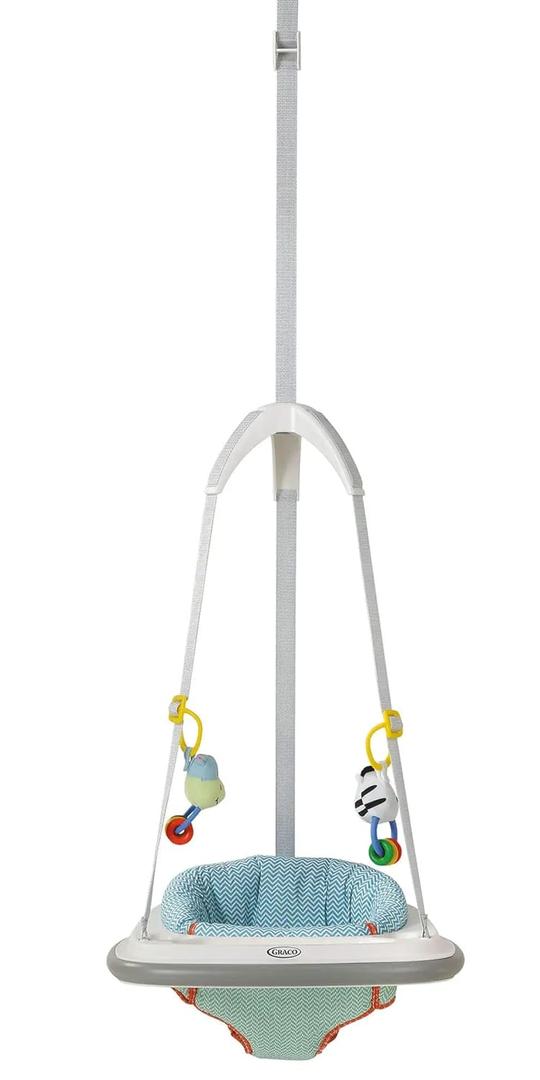 Graco Bumper Doorway Jumper for Baby, Bounce Seat with Machine Washable Pad, Adjustable Height Baby Jumper, Play Tray for Toys, Caravan