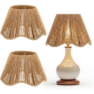 VIHOSE 2 Pack Rattan Lampshade Boho Vertical Striped Rattan Lampshade Replacement with Petal Edges for Table Chandelier Wall Lamp Living Room Bedroom Farmhouse(Brown)