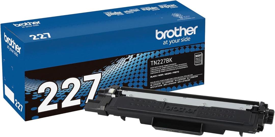 Brother Genuine TN227, TN227BK, High Yield Toner Cartridge, Replacement Black Toner, Page Yield Up to 3,000 Pages, TN227BK