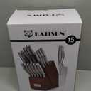 Knife Set, 15-Piece Kitchen Knife Block Sets with Built-in Sharpener, German Stainless Steel Knife Block Set, Dishwasher Safe (Silver/Black)