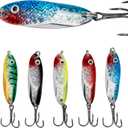 THKFISH 5pcs Saltwater Fishing Lures with Ultra-Sharp Hooks, Fishing Spoons Jigging Lure for Trout, Bass, Crappie, Pike, Walleye with Tackle Box (3/8oz(10g)* 5pcs, Color 1#)