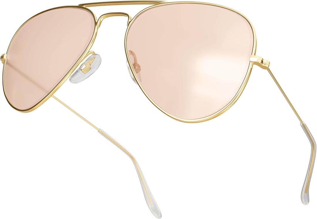 livho Sunglasses for Men Women Aviator Polarized Metal Mirror UV 400 Lens Protection (*Gold Light Pink)