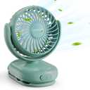 Momcozy Portable Stroller Fan with Clip | 4-Speed Mini-Fan for Carrier | Personal Fans Ultra Light 0.26lb | Gaps 4.5mm | Handheld Cooling | Rechargeable Rotate for Diaper Backpack/Table/Chair (Deep Green)
