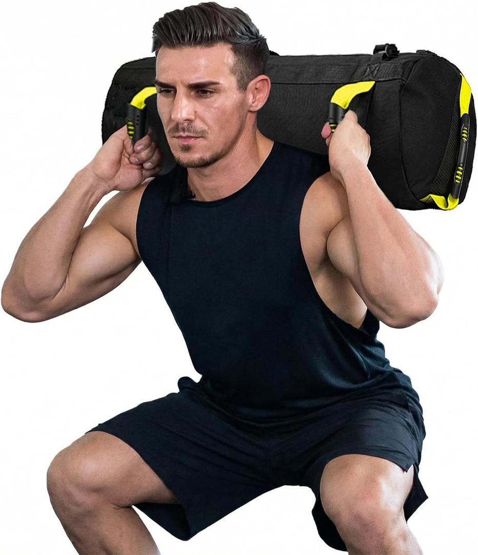 Taeku Fitness Sandbag with Handles, Oxford Adjustable Weight Training Sand Bag with 3 Filler Bags for Strength Training, Cross Training, MMA, Home Gym (Yellow)