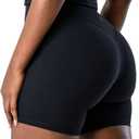Kamo Fitness Serenity Shorts High Waisted 6" Inseam No Front Seam Thigh Friendly V Booty Seam Women's Biker Shorts (Black), Small