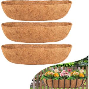 Coco Liners for Planters 30 Inch - 3 Pack Hanging Basket Liners, Trough Coco Planter Liners, 100% Natural Coconut Fiber for Window Boxes, Fence Railing Planter Flower Baskets