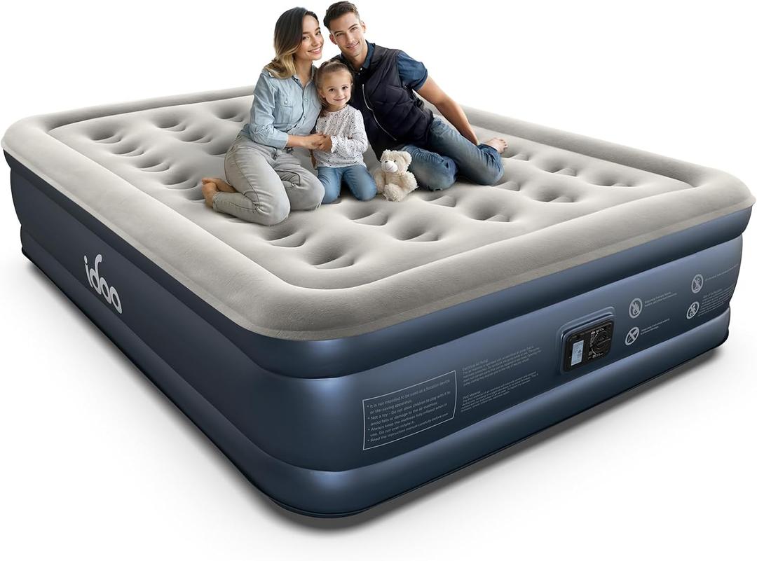 iDOO Queen Air Mattress with Built in Pump, 18 Raised Comfort Inflatable Blow up Mattress, Upgraded Four Chamber Portable Air Bed for Camping, Guests and Home, Colchon Inflable, 650 lbs Max (Grey)