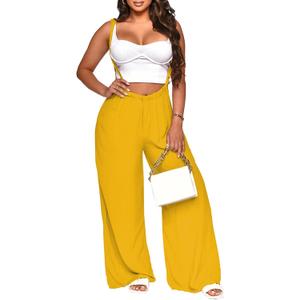 Nimsruc Womens Jumpsuit Casual Loose Sleeveless Adjustable Spaghetti Straps Wide Leg Pants Baggy Overalls With Pockets (Yellow, XL)