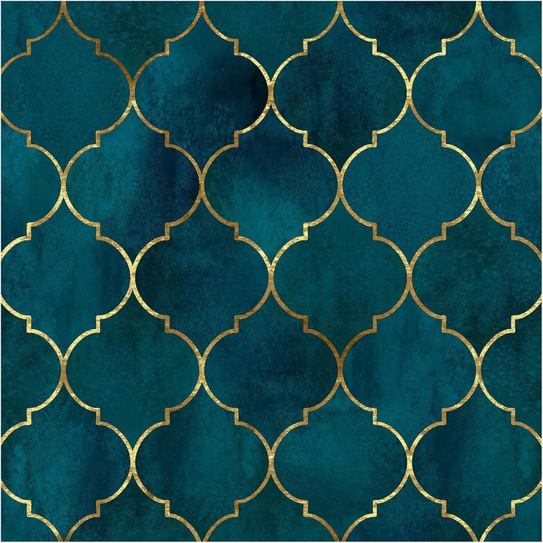 HAOKHOME Peel and Stick Wallpaper Geometric Graphic Trellis Emerald/Sapphire Blue/Bronze Removable Contact Paper for Home Bathroom Decorations 17.7in x 9.8ft