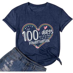 100 Days of School Shirt Women 100 Days of Doing Teacher Stuff Tshirts Teacher Appreciation Gift (Blue, XL)