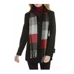 London Fog Women's Single-Breasted Wool Coat With Scarf, Black, XL