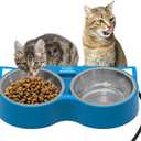 Heated Cat Bowl for Outdoor Cats in Winter, Heated Water Food Bowl with 2 Stainless Steel Bowls 23 OZ Each, Waterproof Heated Pet Bowl for Outside Cat Dog Bird, No More Frozen Food or Water.