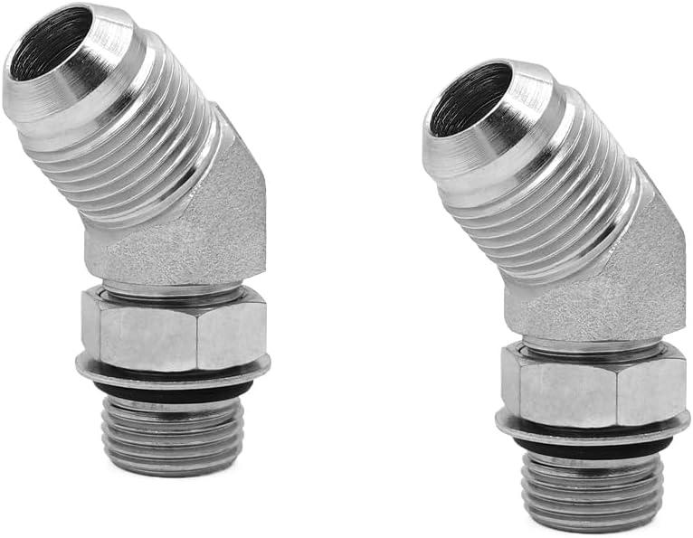 (2-PACK) 6802-10-08-NWO Hydraulic Hose Adapter Fitting 5/8" Male JIC 37Flare(7/8"-14UNF)1/2" Male Adjustable Nut O-Ring Boss(3/4"-16UNF)45Elbow SAE Pipe Joints Connector Carbon Steel