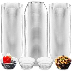 JoyServe Clear Mini Plastic Bowls - (Bulk 100 Pack) 6 Oz Disposable Premium Hard Plastic Dessert Bowls for Serving, Weddings, Catering, Parties, Salsa, Home or Event Party Supplies