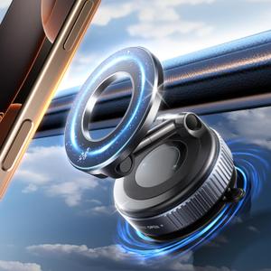 Vacuum Magnetic Phone Holder for Car,Suction Cup Car Phone Mount for Mag safe,Foldable Magnetic Phone Stand[89+LBS Strongest Suction&2800gf Magnetic]360Adjustable Swivel Lock,for Your Car/Gym/Mirror (Three-Axis, Black)