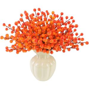 44PCS Artificial Fall Berry Stems Branches, 8.6 Inch Faux Orange Holly Fall Berry Picks and Sprays, Falls Floral Picks Ornaments for Autumn Thanksgiving Wreath Table Vase Centerpiece DIY Decorations