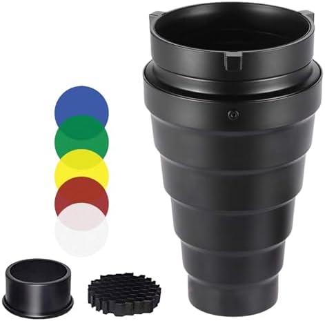 Heliora Metal Conical Studio Snoot Kit & Honeycomb Grid &5pcs Color Filters | Snoot Photography for Bowens Mount Studio Strobe Monolight Photography Flash