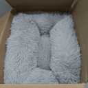 Washable Small Cat Dog Bed,Calming Anti Anxiety Round Donut Dog Bed,Cute Kitten Cat Beds for Indoor Cats,Fluffy Puppy Dogs Beds for Small Dogs, Anti-Slip Comfort Pet Bed(Grey,S)