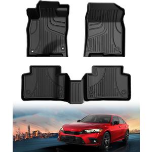 Floor Mats Fit for 2016-2021 Honda Civic Coupe/Sedan/Type R/Hatchback, TTX LIGHTING TPE All Weather Protection Front & Rear Row Floor Liners, Black