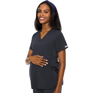 Med Couture Maternity V-Neck Scrub Top, 2 Pockets, Stretchy Side Panels with a Flattering Fit for Pregnant Ladies - MC628 (Pewter)
