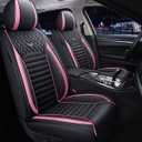 Saienno S02 Leather Car Seat Covers 5 Seats Front & Rear Seat Protector Full Set Universal FitAirbag Compatible (Black&Pink)