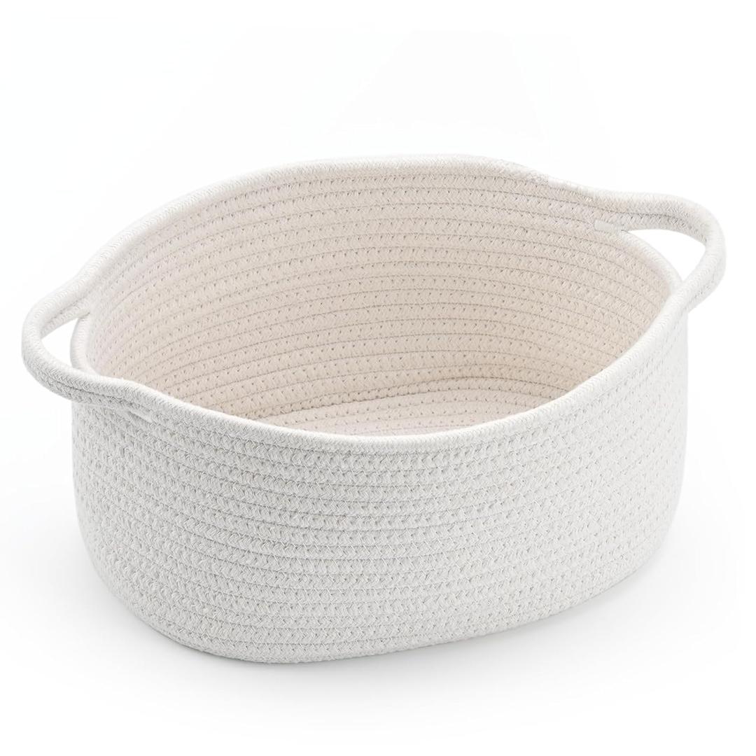 Happyiren Cute Woven Cotton Rope Basket with Handle Empty Decorative Gift Basket for Baby Shower, Graduation, Mother's Day, Nursery Storage 13" Dia x 6" H