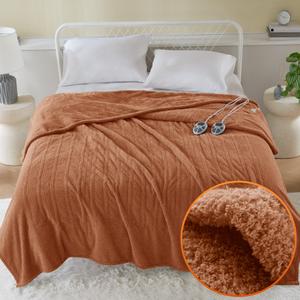 Serta Heated Blanket, Electric Queen Size Blanket, Soft, Warm, Fuzzy Heating Blanket Queen for Office, Couch, 1-12 hr Auto Shut Off Timer, 10 Lv Heat Setting, ETL Certified, Queen 84" x 90" Rust