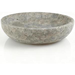 Silver Gray Travertine Bowl, 7.8" Modern Natural Stone Centerpiece for Industrial Home Decor, Handmade Fruit Bowl, Futuristic Tabletop Sculpture,Kitchen Counter, Entryway & Office Desk Organizer