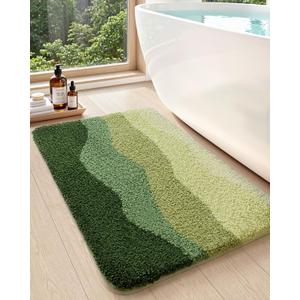 DEXI Bathroom Rugs Non Slip, 16x24 Washable Microfiber Bath Mat Quick Dry, Absorbent Ultra Soft Natural Mountains Bathmat for Shower Floor Tub Sink, Green