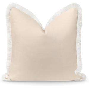 Hofdeco Premium Coastal Hampton Patio Indoor Outdoor Throw Pillow Cover Only, 22"x22" Water Repellent for Backyard, Couch, Poolside, Neutral Tan Print Solid