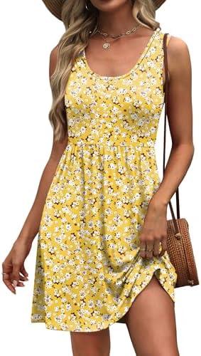 WIHOLL Women's Summer Dress 2025 A-Line Sleeveless Casual Sundress with Pockets Floral/Solid Size M