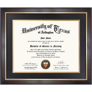 GMFrames 11x14 Wood Diploma Frame with Black Mat or Display 14x17 Certificates without Mat,Tempered Glass,Deep Brown Finish with Gold Trim