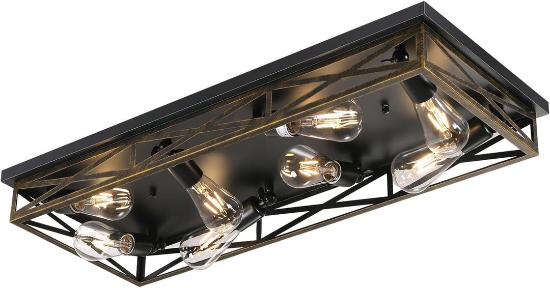 Rustic Flush Mount Ceiling Light Fixtures for Hallway, 8-Light Kitchen Light Fixtures,31" Industrial Metal Cage Ceiling Light for Farmhouse,Kitchen,Hallway E26 Base(1 Pack)