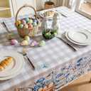 Joyfol Day Buffalo Plaid Easter Tablecloth, Bunny Waterproof Rectangle Table Cloth, Blue Flowers Washable Table Cover for Spring Dining Party Decor (84 X 60 Inch), Grey Checkered