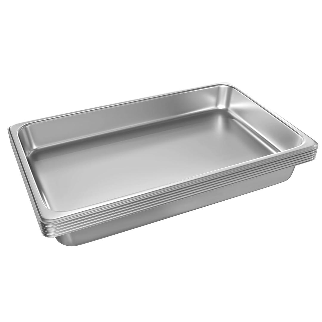 EGGKITPO Full Size Steam Table Pans 6-Pack 2.5 Inch Restaurant Stainless Steel Pan Commercial Catering Food Pan for Commercial Kitchen Supplies (1/1 2.5" deep without lid)