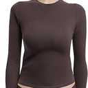 Long Sleeve Shirts for Women Crewneck Basic Tees T Shirts Fitted Crop Tops Y2k Going Out Tops Coffee Small