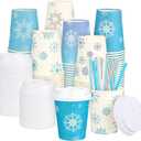 48 Sets 9 oz Christmas Snowflake Disposable Coffee Cups Hot Coffee Paper Cups with Lids and Straws Bulk Disposable Espresso Tea Mug for Christmas Holiday Party Supplies