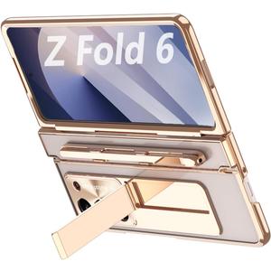 GOUHGKH for Galaxy Z Fold6 Case, with Pen & Screen Protector, Rugged Hinge Protection, Camera Lens Cover, Full Body Protective Phone Case for Samsung Z Fold 6, Pink Gold