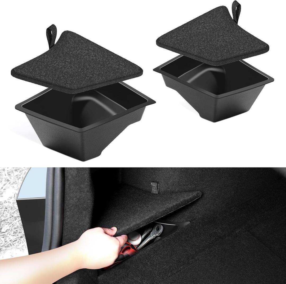 Trunk Organizer for 2024 2025 Tesla Model 3 Highland Accessories Rear Trunk Storage Bins Side Box with Lids for 2025 2024 Model 3 Interior Accessories TPE Material Waterproof Odorless 2 PCS
