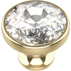 Alzassbg 10 Pack Clear Crystal with Gold Base Cabinet Knobs, 1-3/8 Inch (35mm) Diameter Cabinet Hardware Round Crystal Knobs for Drawers AL1011
