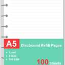 Junior Size Refills Paper, A5 Loose Leaf Paper for TUL Custom Note-Taking System Discbound Notebook Planner Inserts, White, Total 100 Sheets/200 Pages, College Ruled, 5.5 X 8.5 Inch